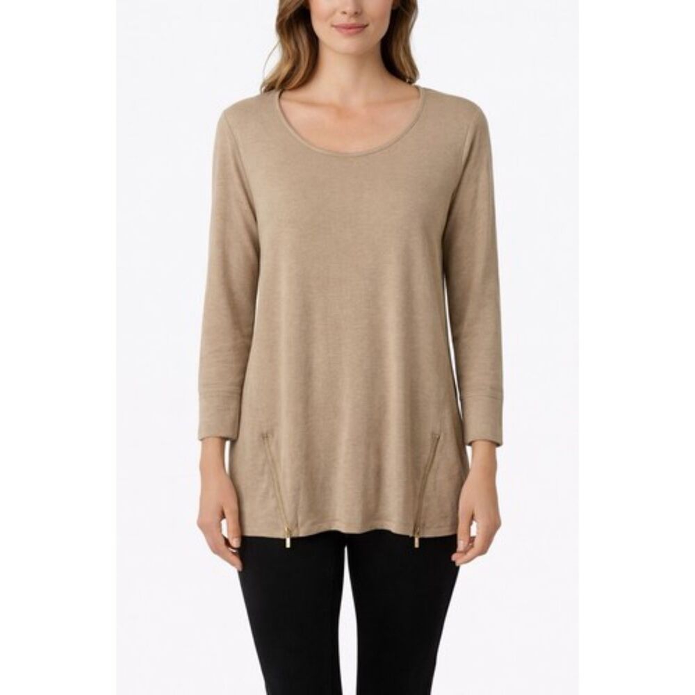 Soma Top Womens Large Zipper Detail Tunic Beige Casual coastal Comfy boho soft